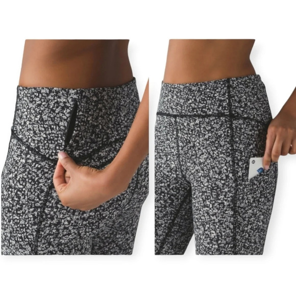 Lululemon Sole Training Mesh 22" Crop Leggings Black White Floral w Pockets 8 - Picture 9 of 14